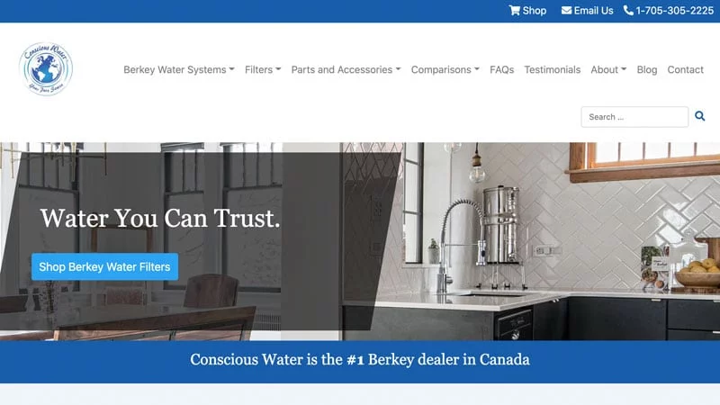 Screenshot of the Conscious Water website